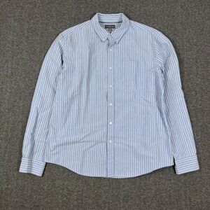 LL Bean Signature Button Down Men Large Blue Good Slim Fit Striped Oxford Shirt